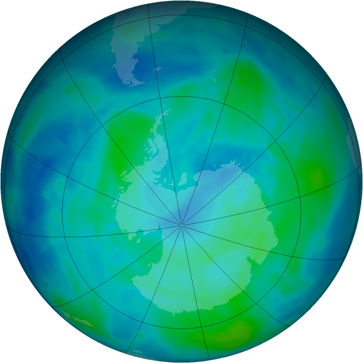 Antarctic ozone map for 03 March 2014